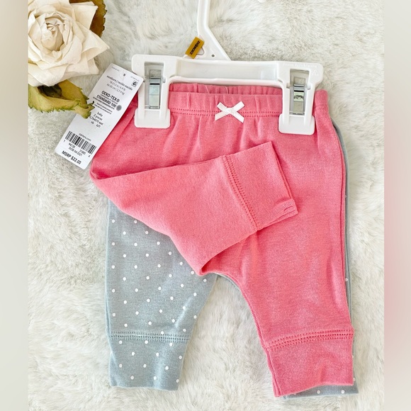 New with tags CARTER’S 2PK BABY PANTS with bow and banded bottoms 1)pink 1) Blue - Picture 1 of 2